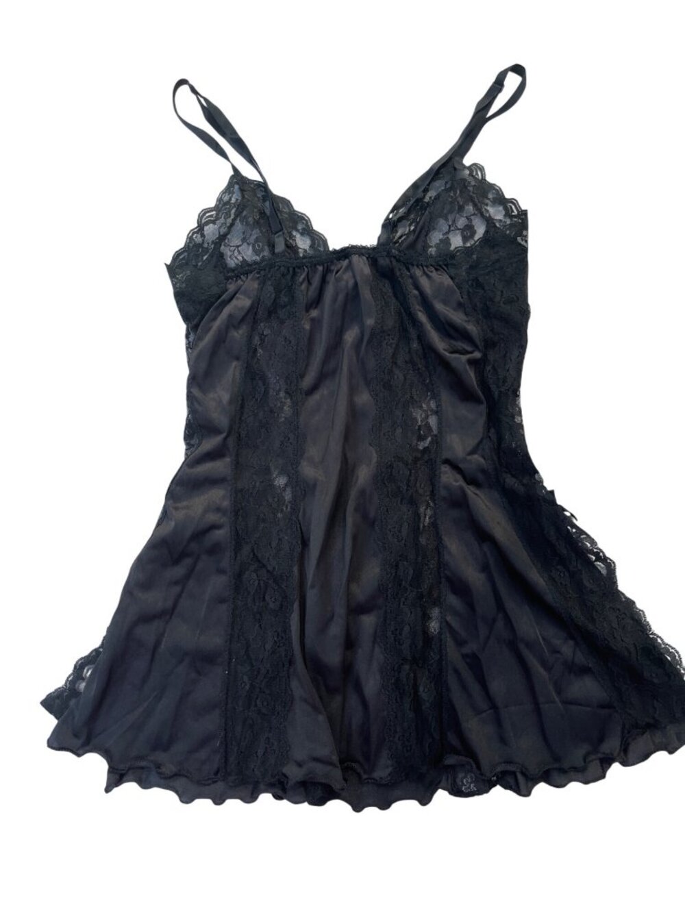Black Lace Babydoll Lingerie By Darling Size Small Made In USA Nylon 34a